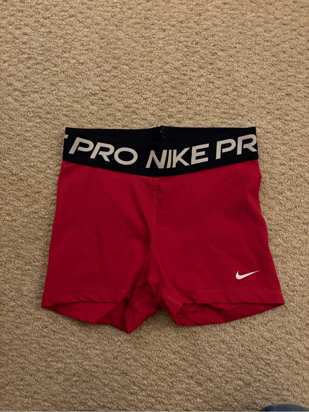 Nike Girls' Red Compression Shorts with Black Branded Waistband